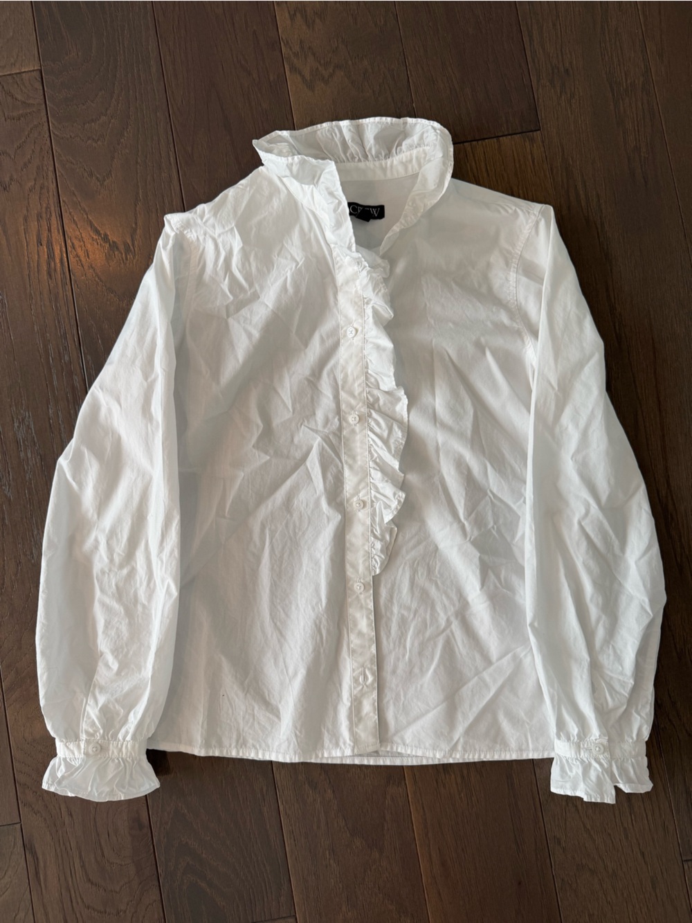 J. Crew White Ruffle-Front 100% Cotton Shirt